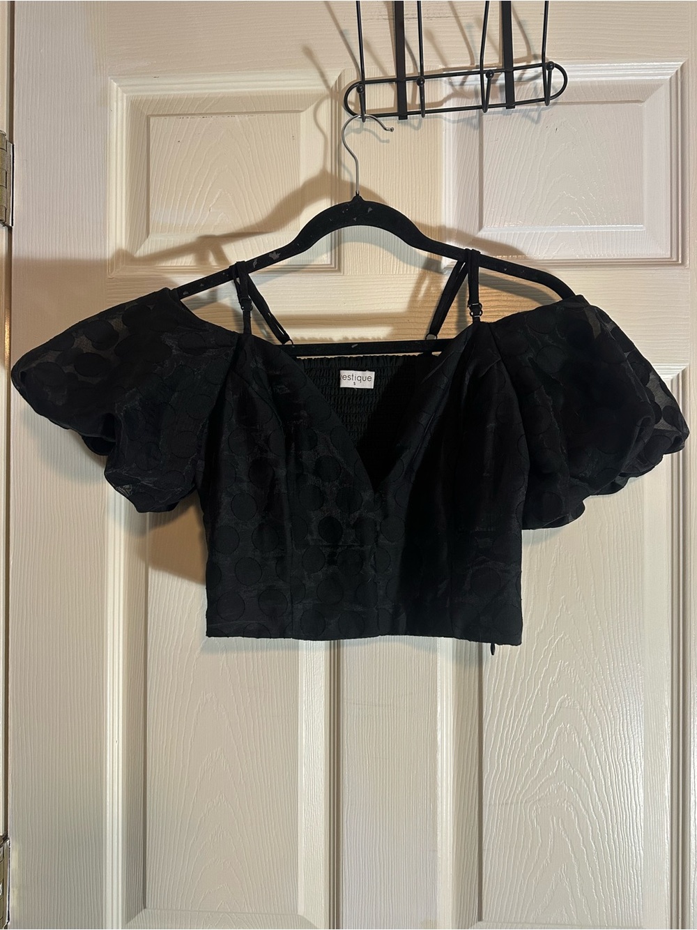 vestique Black Off-Shoulder Puff Sleeve Cropped Blouse